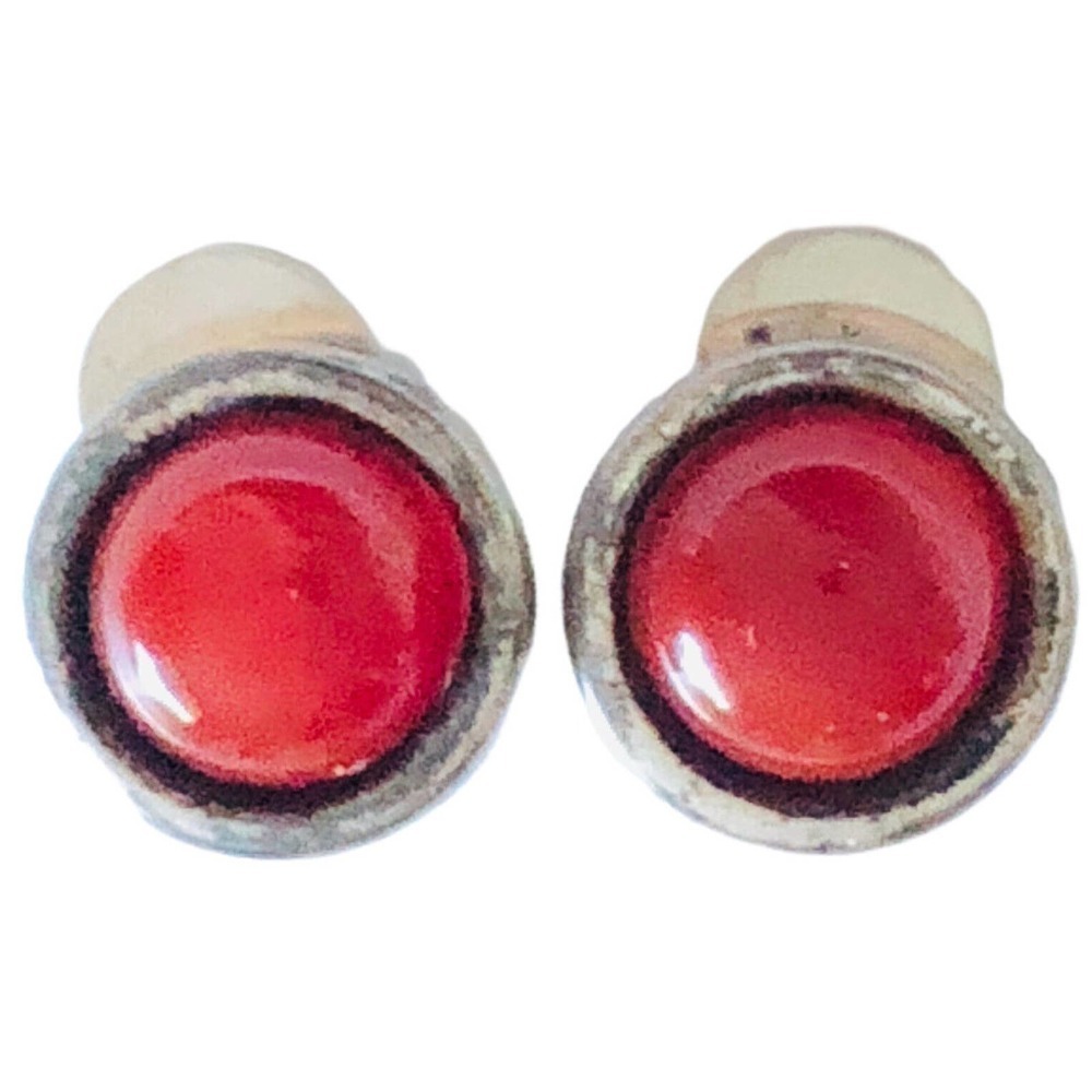 Vintage Genuine Carnelian Clip On Button 1950s Earrings.